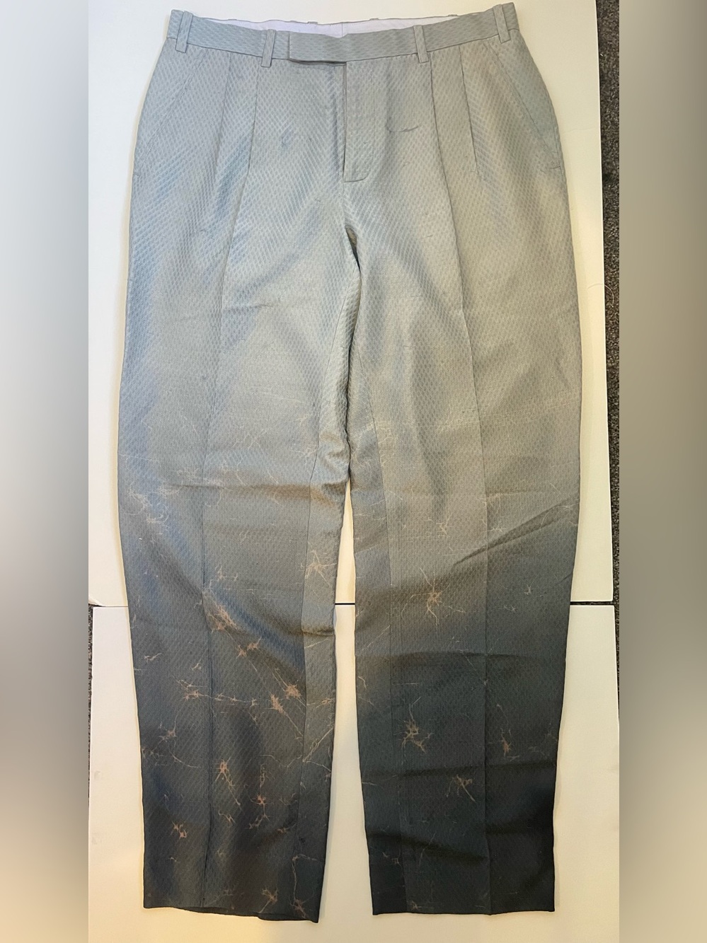 Buddhi Batiks Ombre Batik Pleated Trousers Gray-Blue Crackle Dye L